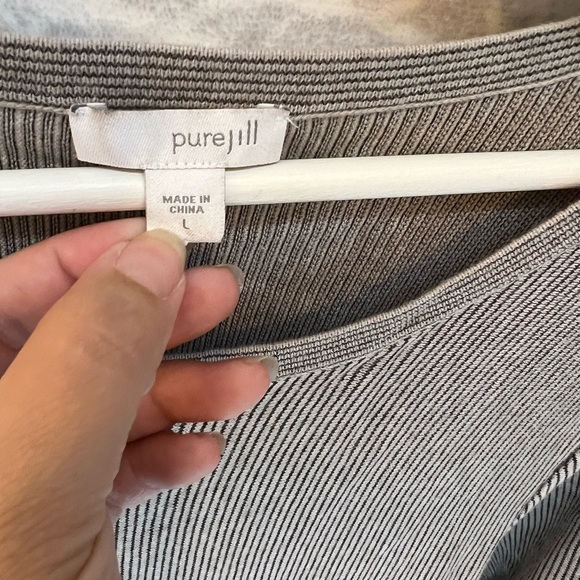 PURE JILL J TIE BACK LONG SUBTLE STRIPE TOP LONG SLEEVE NEUTRAL TAN BROWN L - Picture 12 of 13